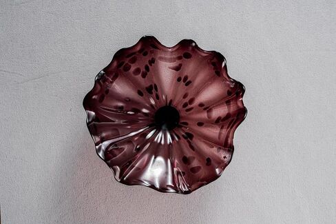 1PC Modern Hand Blown Gass Wall Art Platter Wall Deco for Wall Mount, Unique Hand Blown Glass Bowl Plate, 12 Inch Diameter, Brown Stained Accent Red Edge for Staircase, Living Room, Entry, Hallway in Saudi Arabia