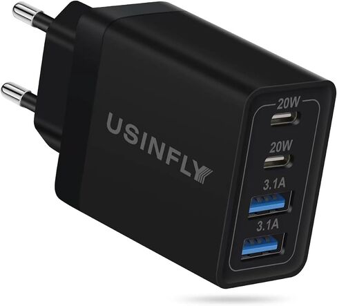 USINFLY European Travel Plug Adapter, 40W 4-Port USB C Wall Charger Plug Type C Fast Charging Block International Power Adaptor US to Europe EU for iPhone 15 14 13 12 11 Pro Max XS X 8, iPad, Samsung in Kuwait