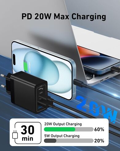 USINFLY European Travel Plug Adapter, 40W 4-Port USB C Wall Charger Plug Type C Fast Charging Block International Power Adaptor US to Europe EU for iPhone 15 14 13 12 11 Pro Max XS X 8, iPad, Samsung in Kuwait