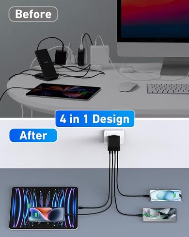 USINFLY European Travel Plug Adapter, 40W 4-Port USB C Wall Charger Plug Type C Fast Charging Block International Power Adaptor US to Europe EU for iPhone 15 14 13 12 11 Pro Max XS X 8, iPad, Samsung in Kuwait