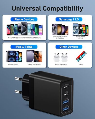 USINFLY European Travel Plug Adapter, 40W 4-Port USB C Wall Charger Plug Type C Fast Charging Block International Power Adaptor US to Europe EU for iPhone 15 14 13 12 11 Pro Max XS X 8, iPad, Samsung in Kuwait