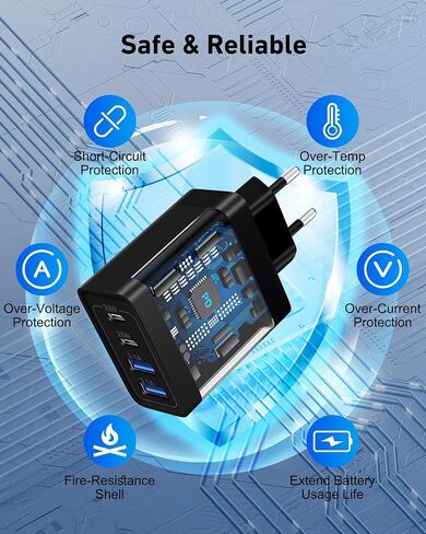 USINFLY European Travel Plug Adapter, 40W 4-Port USB C Wall Charger Plug Type C Fast Charging Block International Power Adaptor US to Europe EU for iPhone 15 14 13 12 11 Pro Max XS X 8, iPad, Samsung in Kuwait