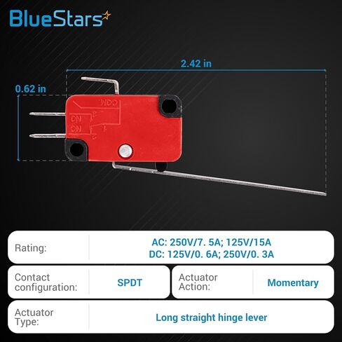 حزمة BlueStars مكونة من 10 شفرات تبديل ذات حد صغير V-153-1C25 مؤقتة 250VAC/125VDC 15A مثالية لمستلزمات Arduino والأجهزة والمعدات الكهربائية العامة in Saudi Arabia