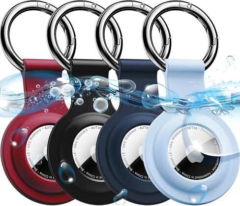 حامل بطاقات Airtag من R-fun، حافظة Apple Air Tag مكونة من 4 عبوات مع سلسلة مفاتيح معدنية، حماية متعددة الألوان للأمتعة، طوق الكلب، المفاتيح (أسود، أزرق، أزرق سماوي، أخضر) in Kuwait