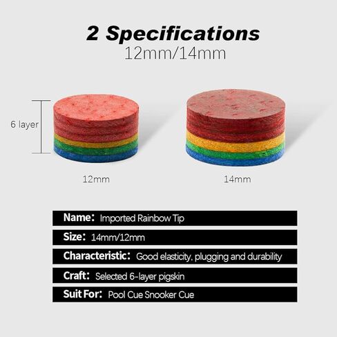 Rainbow Tip Billiards Pool Cue Tip 12/14mm Multi-Layers Cue Stick Tip Professional Durable Billiard Accessories in Kuwait
