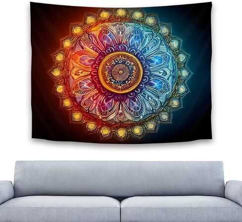 Boho Buddha Mandala Tapestry Wall Art,Vintage Bohemian Buddha Mandala Decoration for Bedroom,Psychedelic Buddha and Mandala Pattern Themed,(50x60 inches) (Blue and Yellow GTA8) in Saudi Arabia