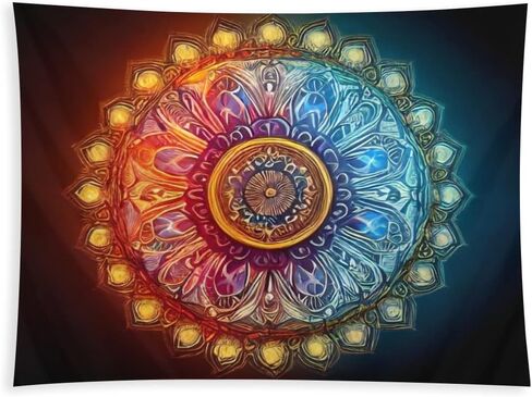 Boho Buddha Mandala Tapestry Wall Art,Vintage Bohemian Buddha Mandala Decoration for Bedroom,Psychedelic Buddha and Mandala Pattern Themed,(50x60 inches) (Blue and Yellow GTA8) in Saudi Arabia