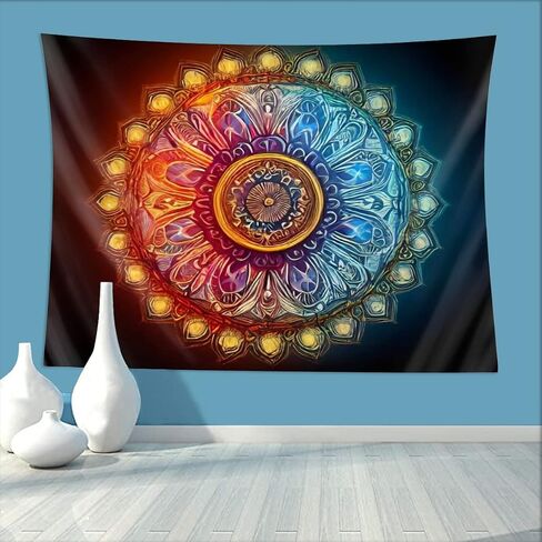 Boho Buddha Mandala Tapestry Wall Art,Vintage Bohemian Buddha Mandala Decoration for Bedroom,Psychedelic Buddha and Mandala Pattern Themed,(50x60 inches) (Blue and Yellow GTA8) in Saudi Arabia