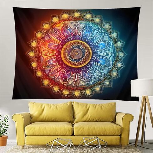 Boho Buddha Mandala Tapestry Wall Art,Vintage Bohemian Buddha Mandala Decoration for Bedroom,Psychedelic Buddha and Mandala Pattern Themed,(50x60 inches) (Blue and Yellow GTA8) in Saudi Arabia