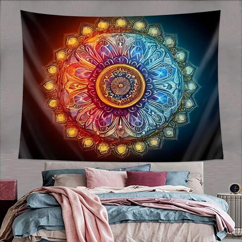 Boho Buddha Mandala Tapestry Wall Art,Vintage Bohemian Buddha Mandala Decoration for Bedroom,Psychedelic Buddha and Mandala Pattern Themed,(50x60 inches) (Blue and Yellow GTA8) in Saudi Arabia