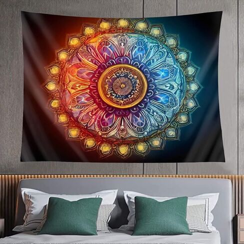Boho Buddha Mandala Tapestry Wall Art,Vintage Bohemian Buddha Mandala Decoration for Bedroom,Psychedelic Buddha and Mandala Pattern Themed,(50x60 inches) (Blue and Yellow GTA8) in Saudi Arabia