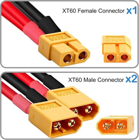 4 قطع XT60 كابل موصل البطارية المتوازي، 2 ذكر إلى 1 أنثى وصلة تمديد Y كابل مقسم لطائرة RC متعددة المراوح كوادكوبتر in Saudi Arabia