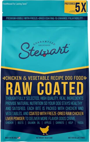 Stewart Dog Food, Raw Coated Chicken & Vegetable Recipe, 4 lb. Bag, Probiotics for Dogs, Made in USA, Chicken Dog Food, Products for Dogs in Saudi Arabia