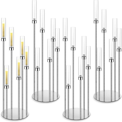 Suclain 4 مجموعة 6 شمعدانات ذراع محورية 51.57 بوصة شمعدانات أرضية طويلة شمعدان معدني شمعدان مع أباجورة أكريليك عمود شمعة حامل لحفلات الزفاف لتزيين طاولة الحفلات in Kuwait