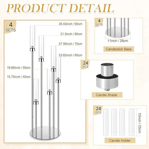 Suclain 4 مجموعة 6 شمعدانات ذراع محورية 51.57 بوصة شمعدانات أرضية طويلة شمعدان معدني شمعدان مع أباجورة أكريليك عمود شمعة حامل لحفلات الزفاف لتزيين طاولة الحفلات in Kuwait
