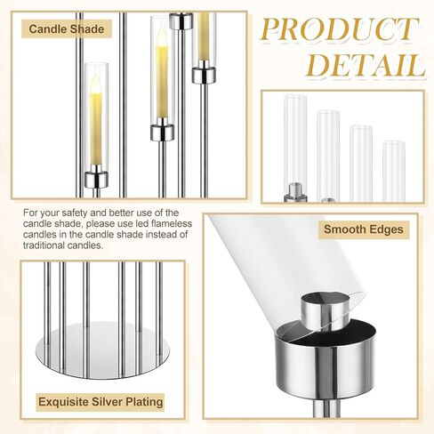 Suclain 4 مجموعة 6 شمعدانات ذراع محورية 51.57 بوصة شمعدانات أرضية طويلة شمعدان معدني شمعدان مع أباجورة أكريليك عمود شمعة حامل لحفلات الزفاف لتزيين طاولة الحفلات in Kuwait