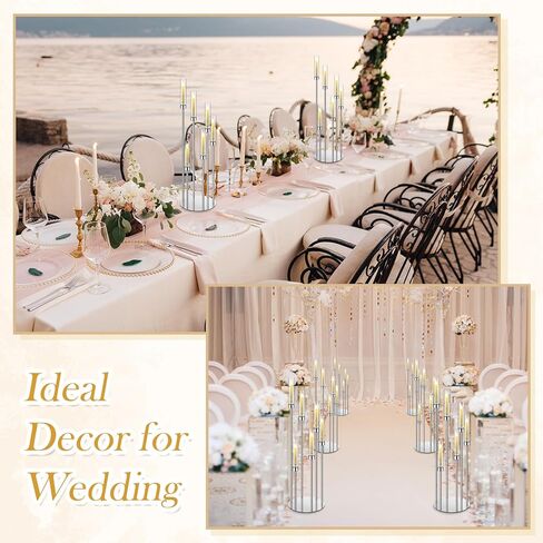 Suclain 4 مجموعة 6 شمعدانات ذراع محورية 51.57 بوصة شمعدانات أرضية طويلة شمعدان معدني شمعدان مع أباجورة أكريليك عمود شمعة حامل لحفلات الزفاف لتزيين طاولة الحفلات in Kuwait