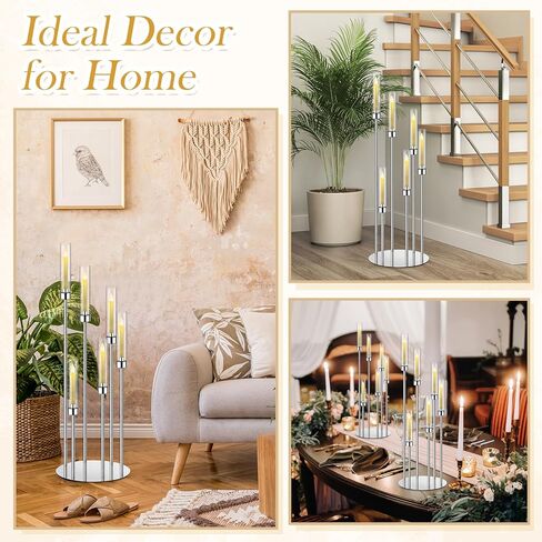 Suclain 4 مجموعة 6 شمعدانات ذراع محورية 51.57 بوصة شمعدانات أرضية طويلة شمعدان معدني شمعدان مع أباجورة أكريليك عمود شمعة حامل لحفلات الزفاف لتزيين طاولة الحفلات in Kuwait