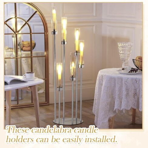 Suclain 4 مجموعة 6 شمعدانات ذراع محورية 51.57 بوصة شمعدانات أرضية طويلة شمعدان معدني شمعدان مع أباجورة أكريليك عمود شمعة حامل لحفلات الزفاف لتزيين طاولة الحفلات in Kuwait