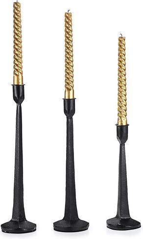 مجموعة حوامل الشمعدان المصنوعة من الحديد الزهر من OWNMY مكونة من 3 حوامل شموع مستدقة، حوامل شمعدان مدببة عتيقة، حوامل شموع مزخرفة، حوامل شمعدان سوداء طويلة لقطع طاولة الطعام المركزية in Kuwait