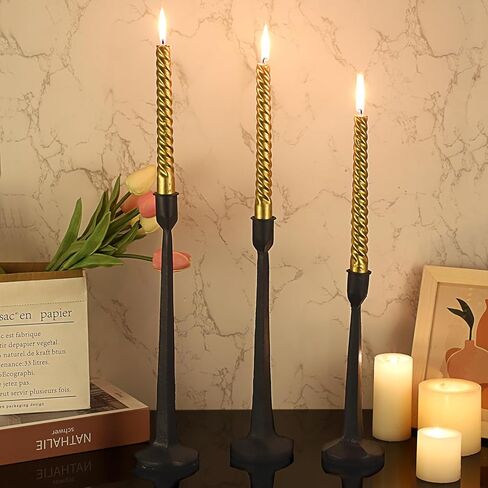 مجموعة حوامل الشمعدان المصنوعة من الحديد الزهر من OWNMY مكونة من 3 حوامل شموع مستدقة، حوامل شمعدان مدببة عتيقة، حوامل شموع مزخرفة، حوامل شمعدان سوداء طويلة لقطع طاولة الطعام المركزية in Kuwait