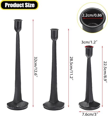 مجموعة حوامل الشمعدان المصنوعة من الحديد الزهر من OWNMY مكونة من 3 حوامل شموع مستدقة، حوامل شمعدان مدببة عتيقة، حوامل شموع مزخرفة، حوامل شمعدان سوداء طويلة لقطع طاولة الطعام المركزية in Kuwait