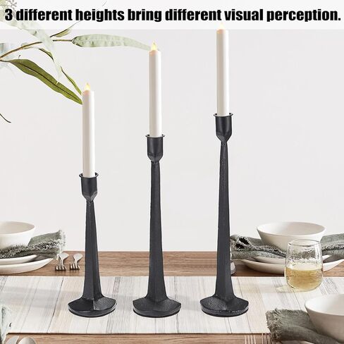 مجموعة حوامل الشمعدان المصنوعة من الحديد الزهر من OWNMY مكونة من 3 حوامل شموع مستدقة، حوامل شمعدان مدببة عتيقة، حوامل شموع مزخرفة، حوامل شمعدان سوداء طويلة لقطع طاولة الطعام المركزية in Kuwait