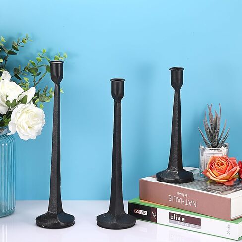 مجموعة حوامل الشمعدان المصنوعة من الحديد الزهر من OWNMY مكونة من 3 حوامل شموع مستدقة، حوامل شمعدان مدببة عتيقة، حوامل شموع مزخرفة، حوامل شمعدان سوداء طويلة لقطع طاولة الطعام المركزية in Kuwait