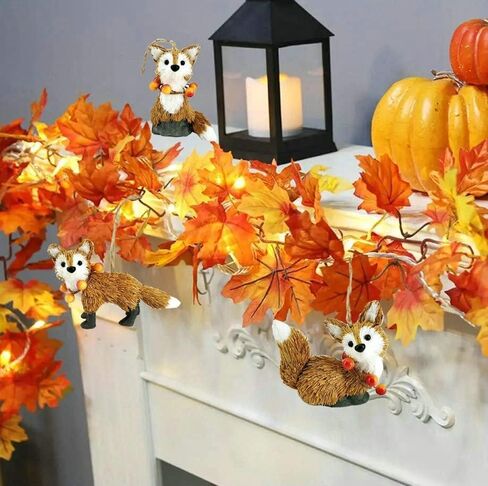 زينة ثعلب السيزال الطبيعية، مجموعة من 3 زخارف لحيوانات الغابات الطبيعية، تماثيل ثعلب واقعية كزينة عيد الشكر أو لمهرجان الحصاد in Kuwait