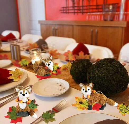 زينة ثعلب السيزال الطبيعية، مجموعة من 3 زخارف لحيوانات الغابات الطبيعية، تماثيل ثعلب واقعية كزينة عيد الشكر أو لمهرجان الحصاد in Kuwait