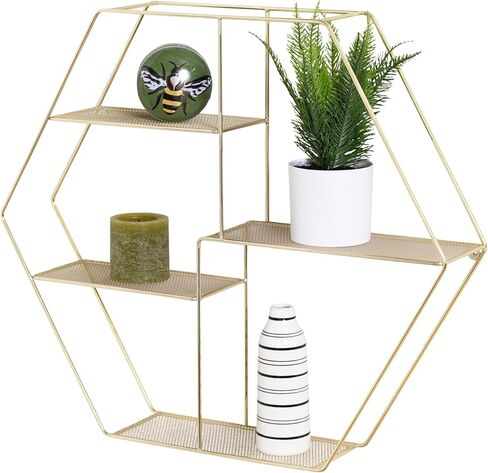 رف حائط معدني مزخرف سداسي الشكل من هوني كان دو، ذهبي SHF-09352 ذهبي in Kuwait