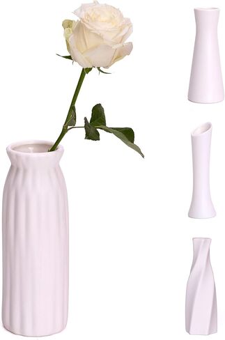 مزهرية سيراميك بيضاء من جينسكو مقاس 7 بوصة، مزهرية صغيرة على الطاولة بتصميم عصري إسكندنافي بسيط مزهرية مصنوعة يدويًا لتزيين طاولة غرفة الطعام وغرفة المعيشة المنزلية ورف الكتب على سطح الطاولة in Kuwait