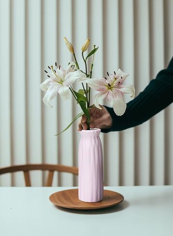 مزهرية سيراميك بيضاء من جينسكو مقاس 7 بوصة، مزهرية صغيرة على الطاولة بتصميم عصري إسكندنافي بسيط مزهرية مصنوعة يدويًا لتزيين طاولة غرفة الطعام وغرفة المعيشة المنزلية ورف الكتب على سطح الطاولة in Kuwait