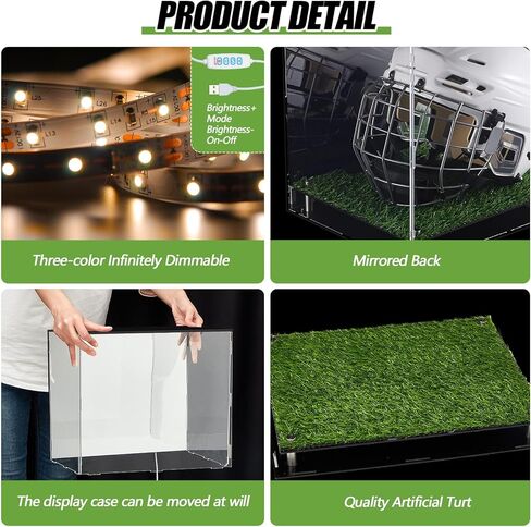 Kigley LED Football Helmet Display Case LED Tricolor Light Strip Full Size Acrylic Helmet Display Case with Mirrored Back with Turf Grass UV Protected Helmet Holder Base for Memorabilia Collectibles in Kuwait