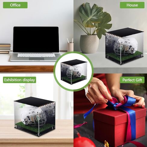 Kigley LED Football Helmet Display Case LED Tricolor Light Strip Full Size Acrylic Helmet Display Case with Mirrored Back with Turf Grass UV Protected Helmet Holder Base for Memorabilia Collectibles in Kuwait