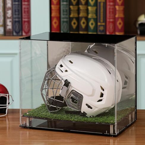 Kigley LED Football Helmet Display Case LED Tricolor Light Strip Full Size Acrylic Helmet Display Case with Mirrored Back with Turf Grass UV Protected Helmet Holder Base for Memorabilia Collectibles in Kuwait