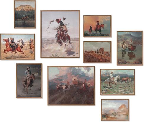 Western Cowboy Decor Western Wall Decor,Rustic Old Western Decor Vintage Cowboy Oil Paintings,Horse Riders of Mid-Century Art Prints Ranch Lunar Landscape Wall Art,Southwestern Wall Decor Aesthetic Posters for Gallery Bedroom Bathroom Decor,Unframed in Saudi Arabia