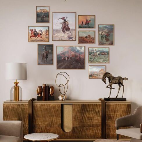 Western Cowboy Decor Western Wall Decor,Rustic Old Western Decor Vintage Cowboy Oil Paintings,Horse Riders of Mid-Century Art Prints Ranch Lunar Landscape Wall Art,Southwestern Wall Decor Aesthetic Posters for Gallery Bedroom Bathroom Decor,Unframed in Saudi Arabia