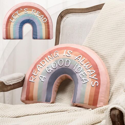 Rainbow Throw Pillow Boho Classroom Reading Corner Throw Pillow for Girls Kids Book Center Daily Affirmations Pillow Cushion Arch Shaped Motivational Home Bedroom Playroom Decor(Fresh) in Saudi Arabia
