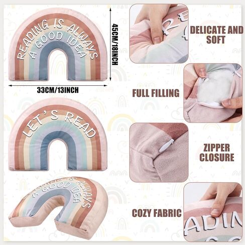 Rainbow Throw Pillow Boho Classroom Reading Corner Throw Pillow for Girls Kids Book Center Daily Affirmations Pillow Cushion Arch Shaped Motivational Home Bedroom Playroom Decor(Fresh) in Saudi Arabia