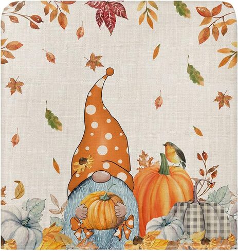 Fall Gnomes Chair Covers Set of 4 for Dining Room, Thanksgiving Pumpkin Rustic Chair Back Cover, Autumn Maple Leaf Botanical Removable Kitchen Chair Slipcovers Seat Protector for Party Banquet Décor in Saudi Arabia