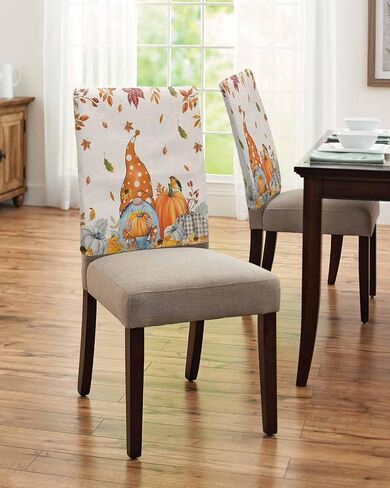 Fall Gnomes Chair Covers Set of 4 for Dining Room, Thanksgiving Pumpkin Rustic Chair Back Cover, Autumn Maple Leaf Botanical Removable Kitchen Chair Slipcovers Seat Protector for Party Banquet Décor in Saudi Arabia