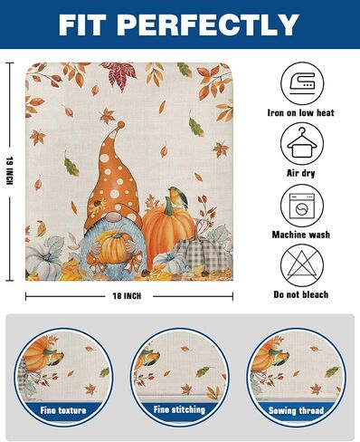 Fall Gnomes Chair Covers Set of 4 for Dining Room, Thanksgiving Pumpkin Rustic Chair Back Cover, Autumn Maple Leaf Botanical Removable Kitchen Chair Slipcovers Seat Protector for Party Banquet Décor in Saudi Arabia