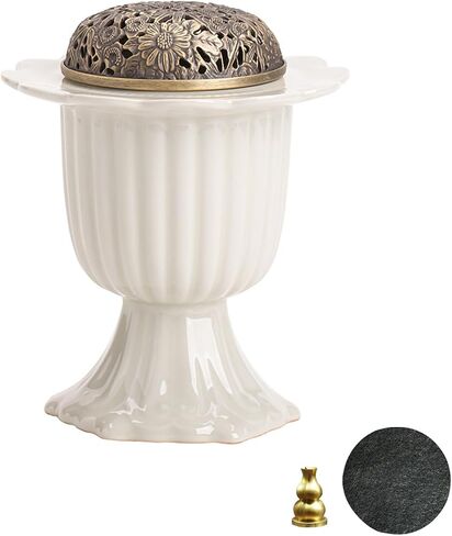 Ceramic Incense Holder with Braze Lid,Incense Cone Burner for Coil Incense,Mediation Gift,Home Decor (White) in Saudi Arabia