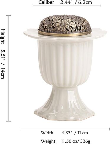 Ceramic Incense Holder with Braze Lid,Incense Cone Burner for Coil Incense,Mediation Gift,Home Decor (White) in Saudi Arabia