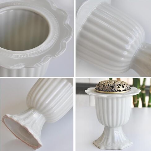 Ceramic Incense Holder with Braze Lid,Incense Cone Burner for Coil Incense,Mediation Gift,Home Decor (White) in Saudi Arabia
