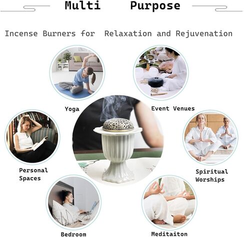Ceramic Incense Holder with Braze Lid,Incense Cone Burner for Coil Incense,Mediation Gift,Home Decor (White) in Saudi Arabia