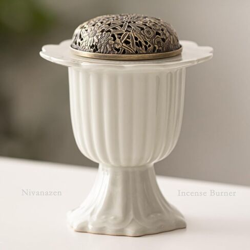 Ceramic Incense Holder with Braze Lid,Incense Cone Burner for Coil Incense,Mediation Gift,Home Decor (White) in Saudi Arabia