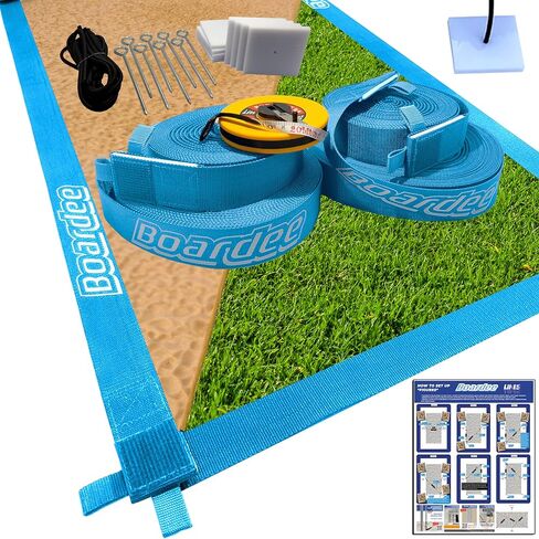 خطوط حدود المحكمة الاحترافية من Boardee للكرة الطائرة الشاطئية + تنس الشاطئ، كرة القدم، كرة الريشة 2 بوصة × خطاف وحلقة قابلة للتعديل (26.3 × 52.6 بوصة) أو (29.5 × 59.05 بوصة) in Kuwait