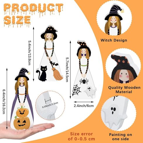 Halloween Witch Figurines Decor Witch Statues Halloween Figurines Decor Wooden Fall Halloween Table Decor Witches Black Crow Pumpkin Black Cat for Home Decoration Halloween Party Supplies in Saudi Arabia